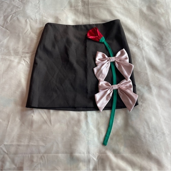 Sandy Liang- Brown Mid Skirt with Rose Bow Detail Size 0 Designer Spring Fashion - Picture 2 of 9